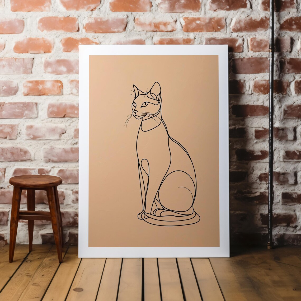 Minimalist Cat Line Art, Abstract Home Decor Print