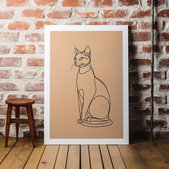 Minimalist Cat Line Art, Abstract Home Decor Print