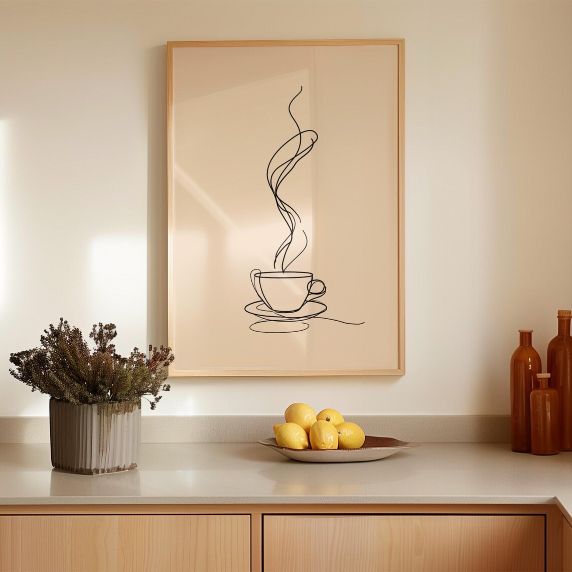 Minimalist Coffee Cup Line Art, Kitchen Print