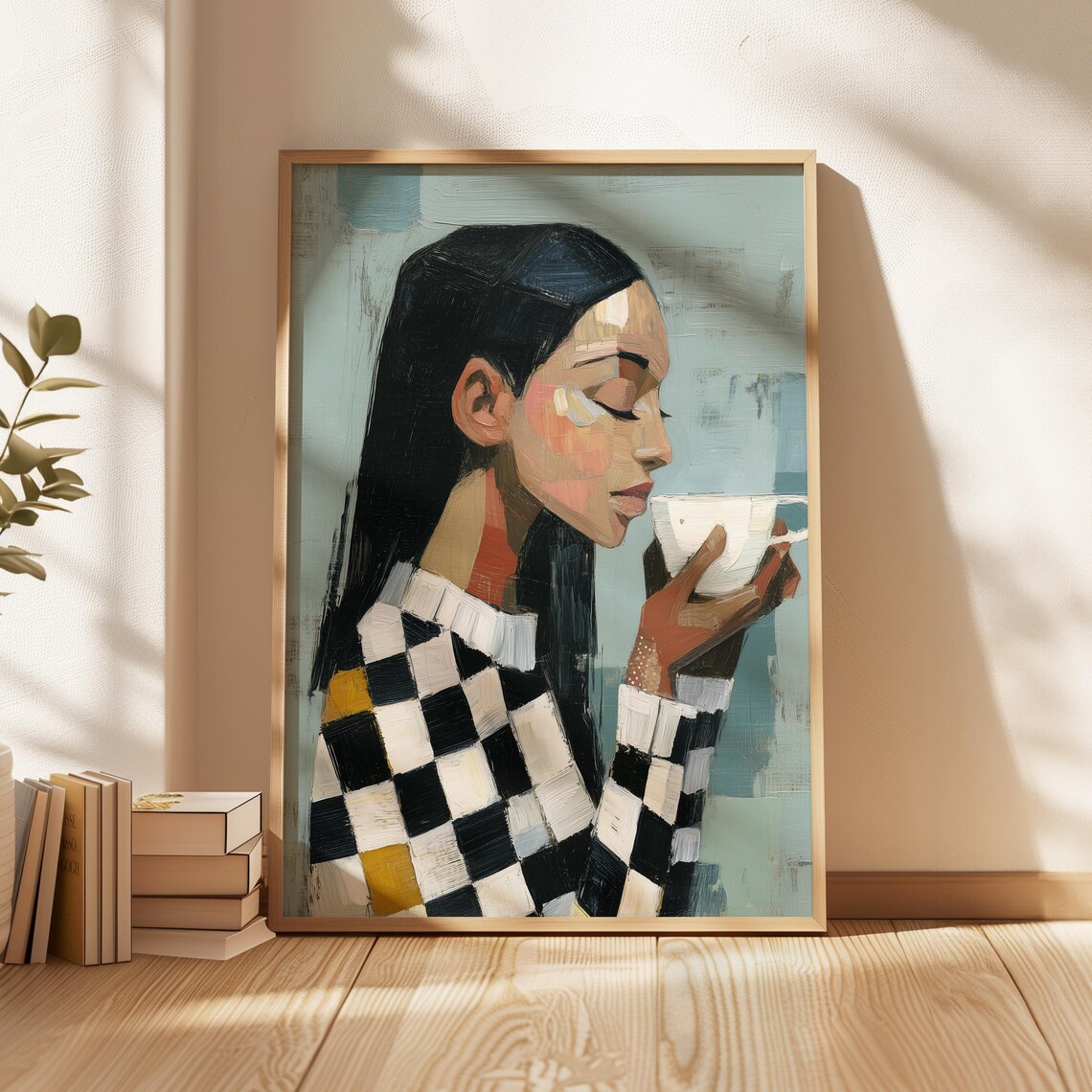 Black Woman Coffee Portrait, Afrocentric Decor