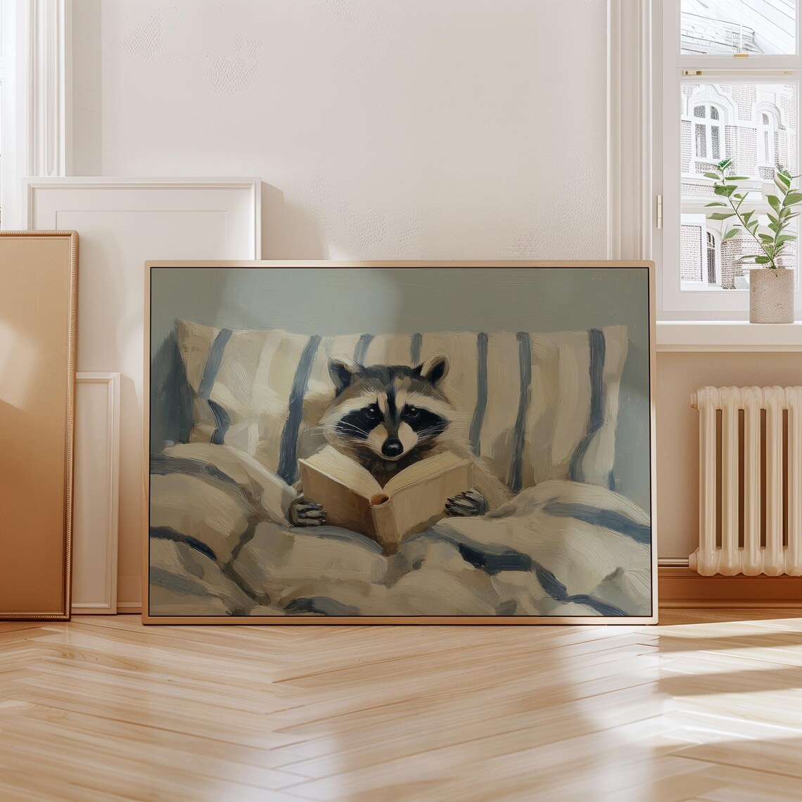 Raccoon Reading, Cozy Bedroom Decor
