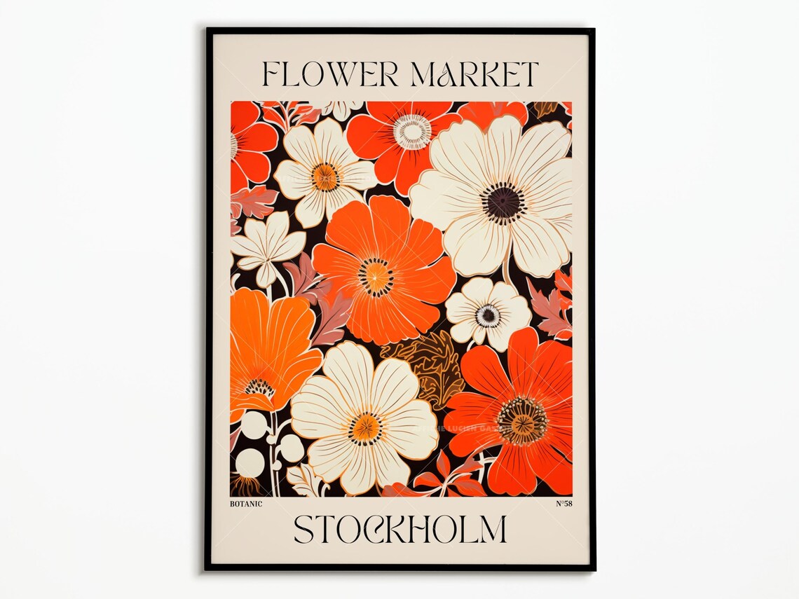 Flower Market Stockholm Art Print, Botanical Decor