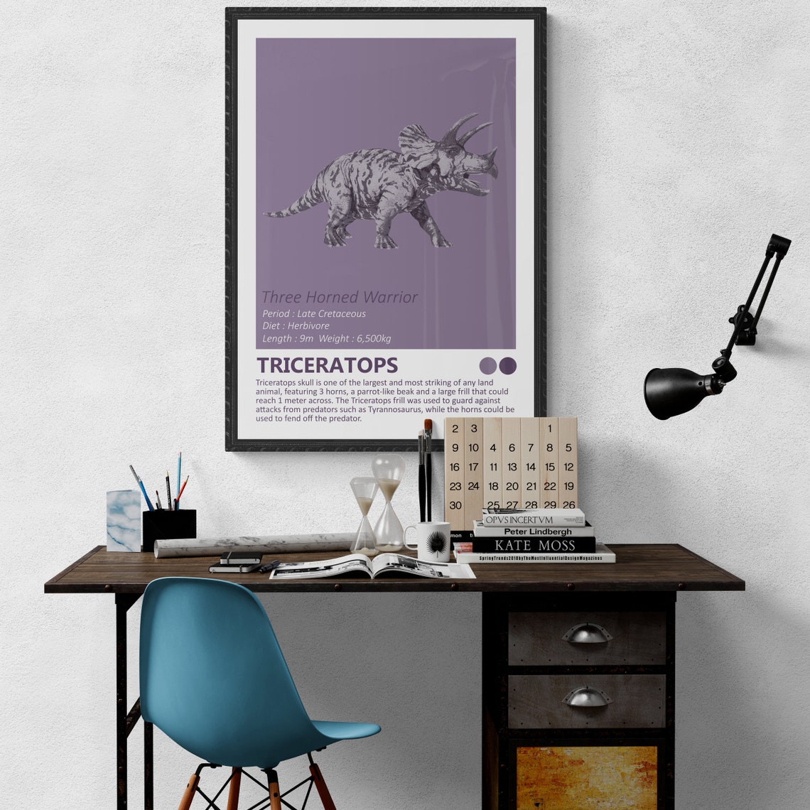 Triceratops Dinosaur Fact Sheet Art, Minimalist Kids Decor - Image 3