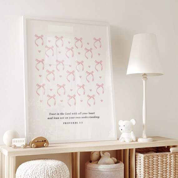 Coquette Christian Pink Bow Bible Verse Wall Art Proverbs 35 Scripture For Anxiety Baptism Gift Soft Girl Era