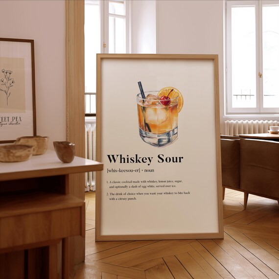Classic Whiskey Sour Cocktail Definition Dictionary Art Bar Poster