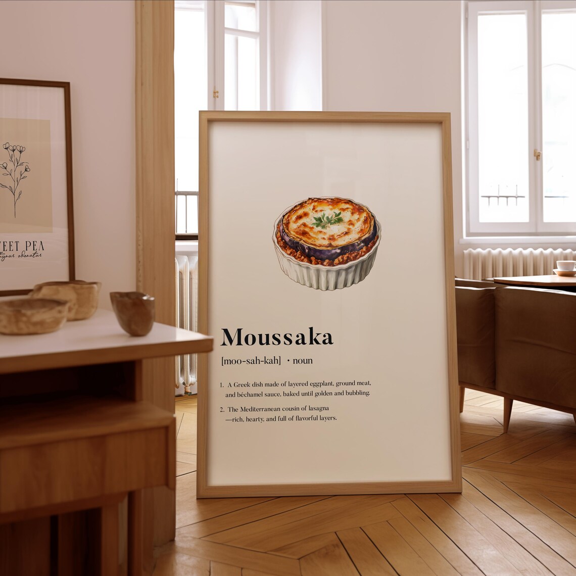 Moussaka Definition Print, Gourmet Kitchen Wall Art