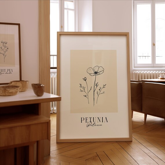 Petunia Line Art Print Minimalist Floral Wall Decor Framed Or Unframed Poster Gift For Plant Nature Lovers