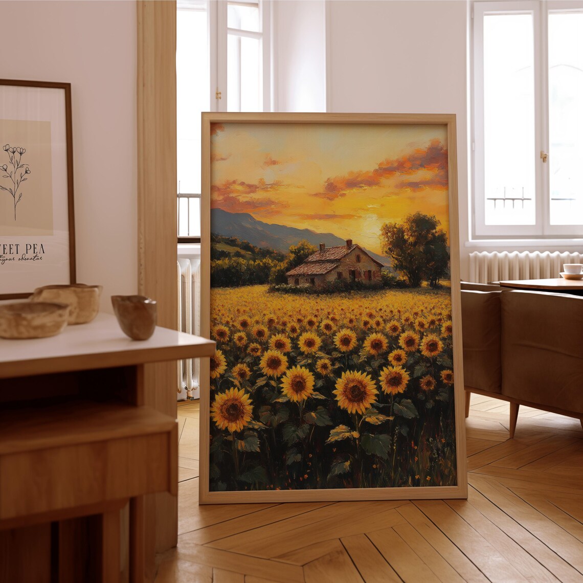 Impressionist Sunflower Field, Vintage Oil Painting