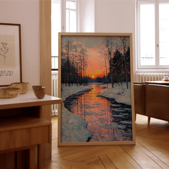 Impressionist Sunset River Wall Art Vintage Oil Painting Print Framed Or Unframed Poster Timeless Home Office Dcor