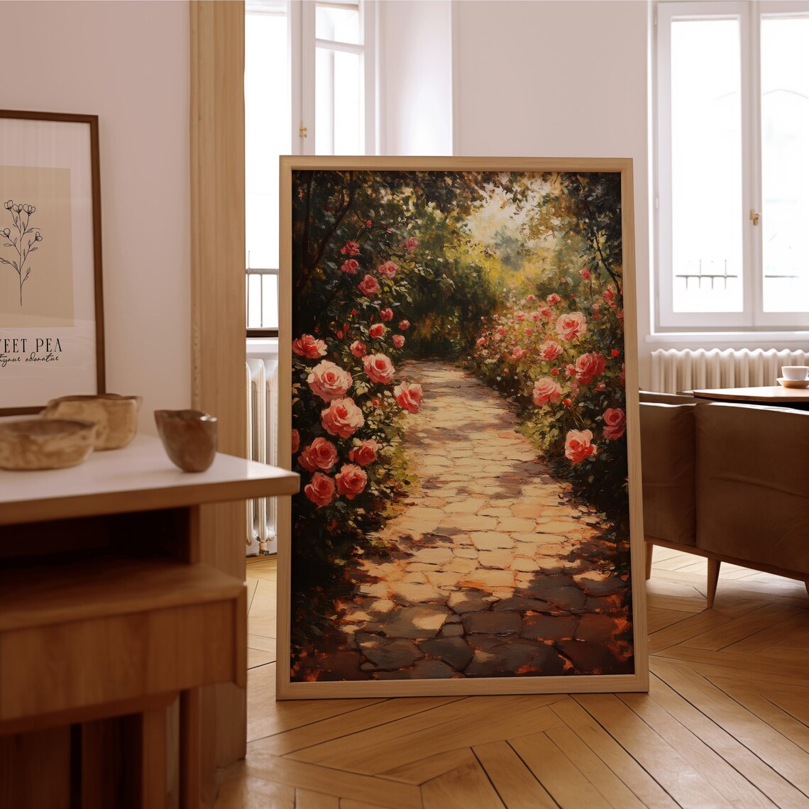 Blooming Rose Garden Path Summer Impressionist Oil Painting Poster
