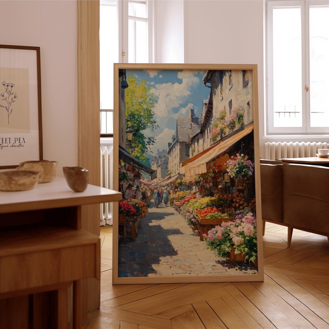 European Flower Market Street Impressionist Painting Art Poster