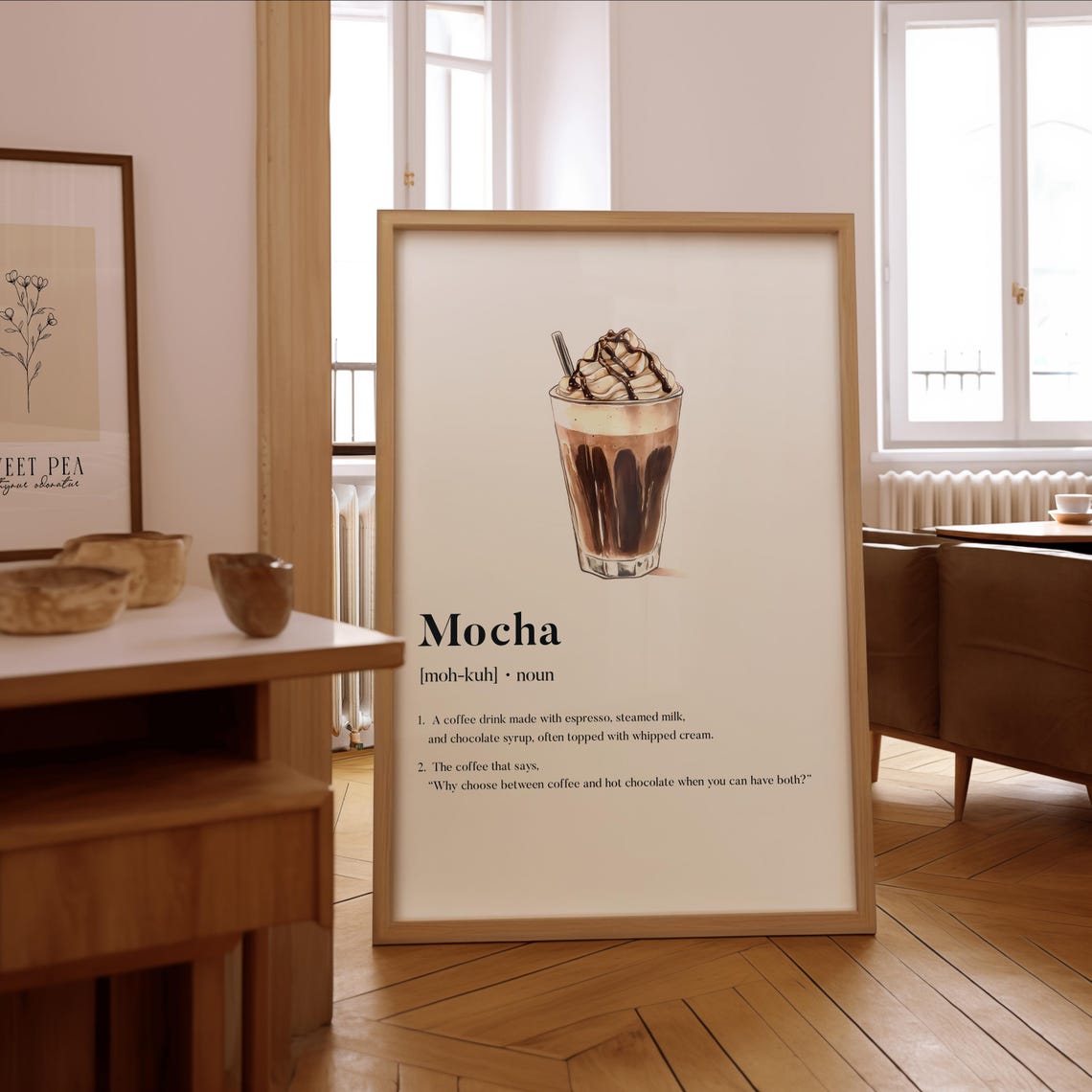Mocha Coffee Dictionary Definition Typography Kitchen Print for Cafes