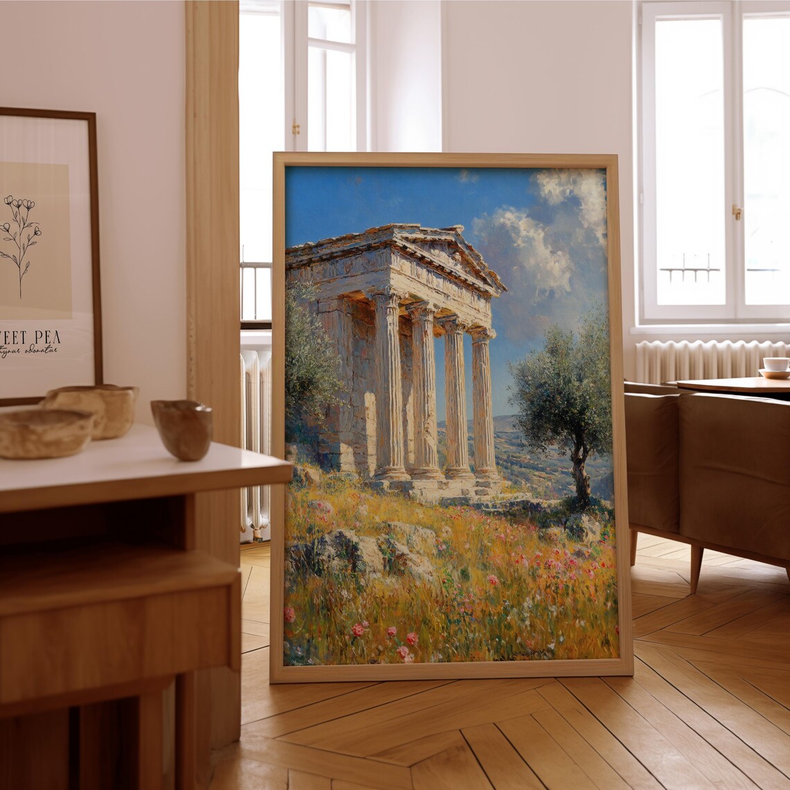 Ancient Greek Temple Wildflowers Olive Trees Impressionist Art Poster