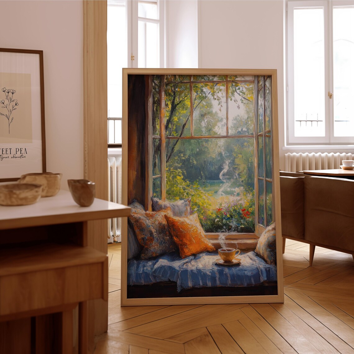 Impressionist Window Seat Poster Cozy Garden View Coffee Oil Painting Art