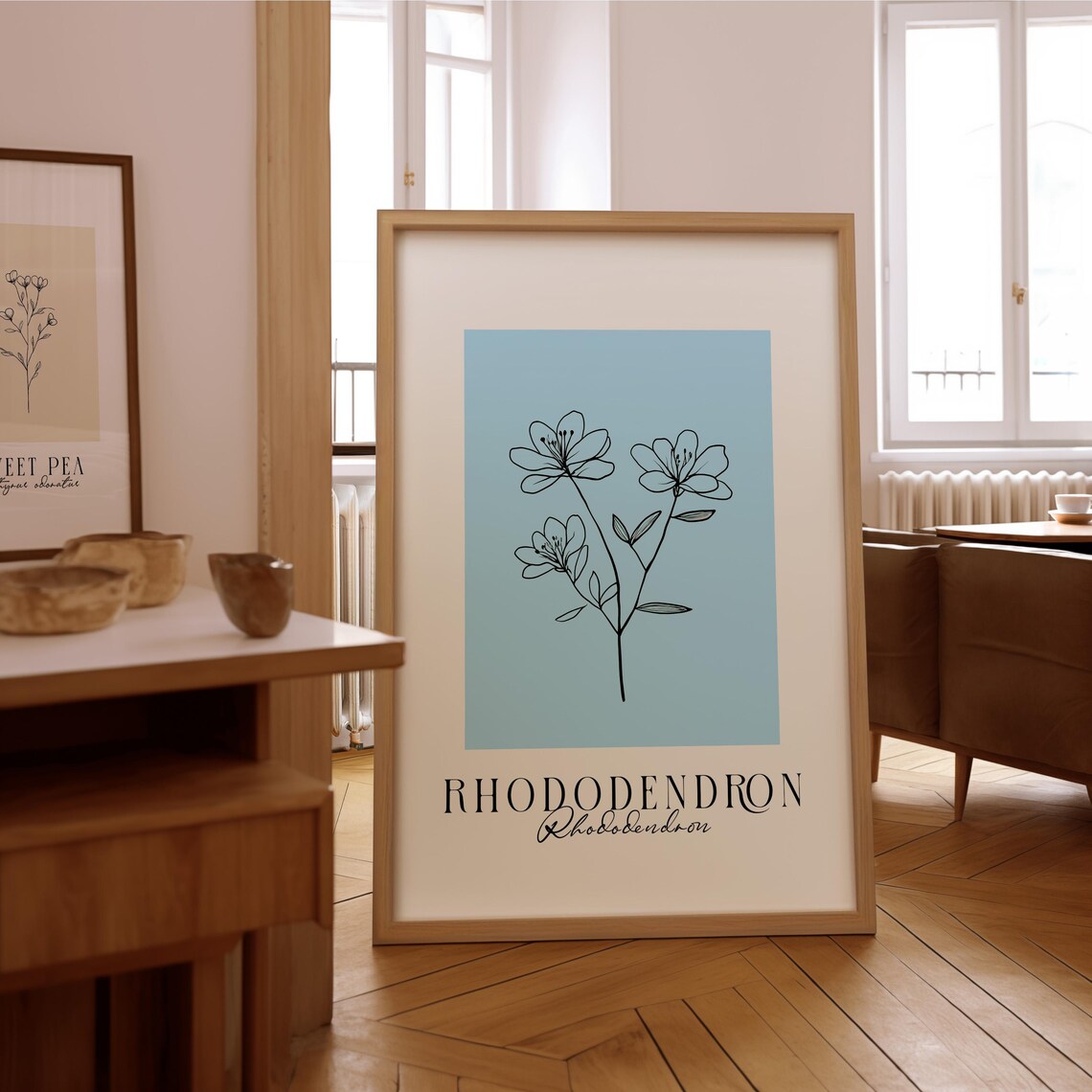 Rhododendron Line Art Print, Minimalist Floral Decor