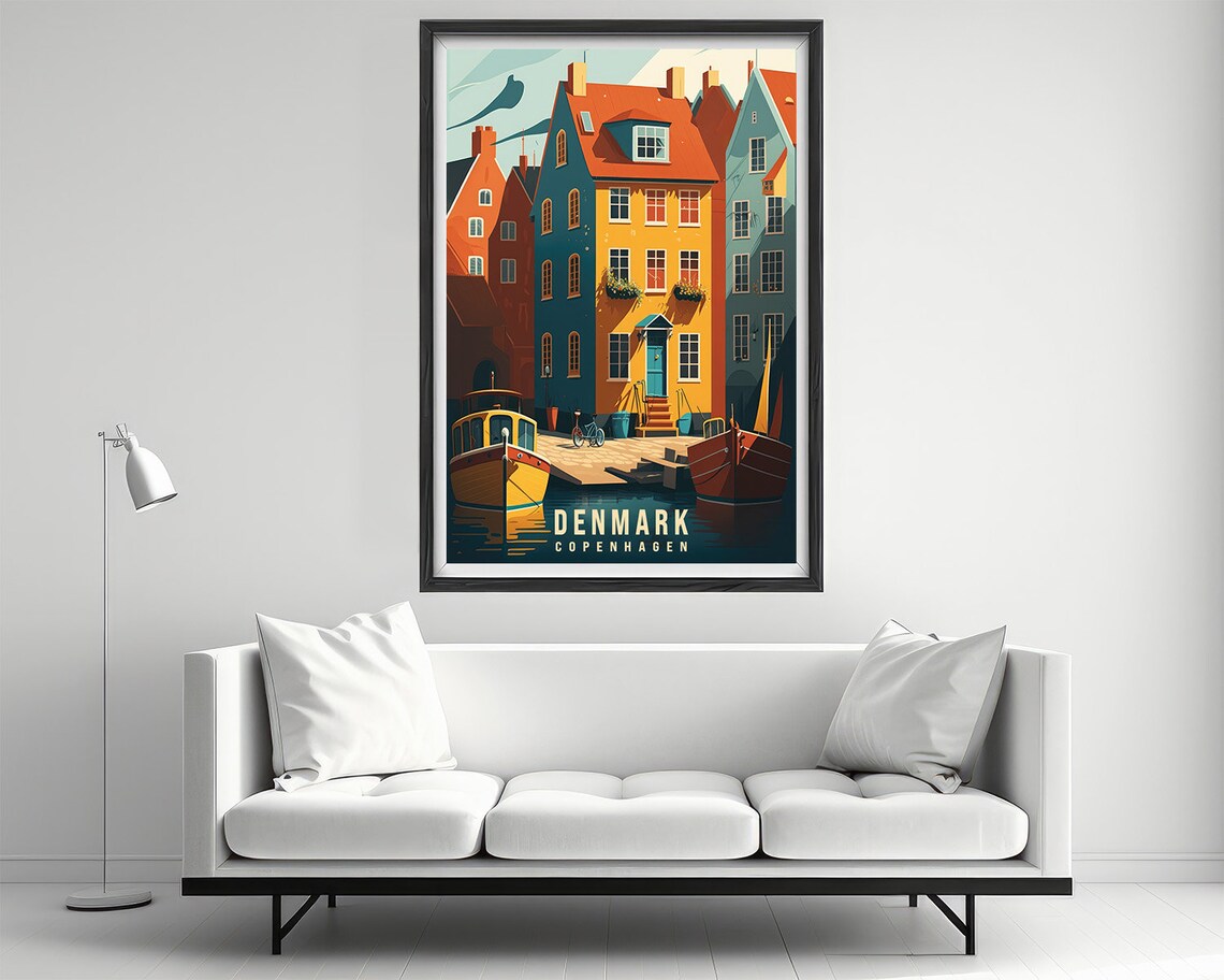 Copenhagen Denmark Nyhavn Gabled Houses Boats Vintage Travel Poster - Image 2