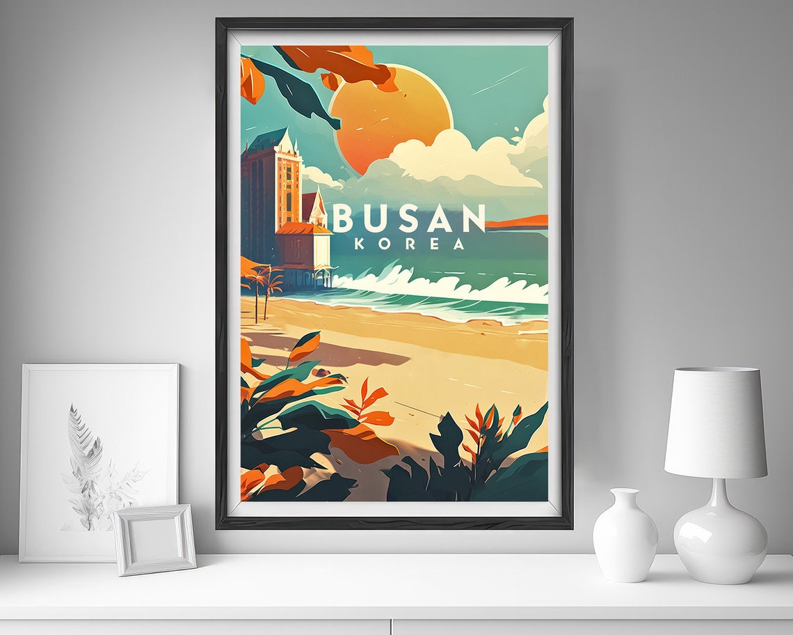 Busan Korea Beach Sunset Shores Ocean Waves Retro Travel Poster - Image 4