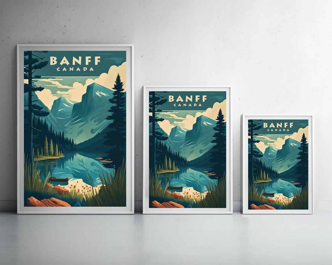 Banff Canada Alpine Lake Canoe Mountains Vintage Travel Poster - Image 3