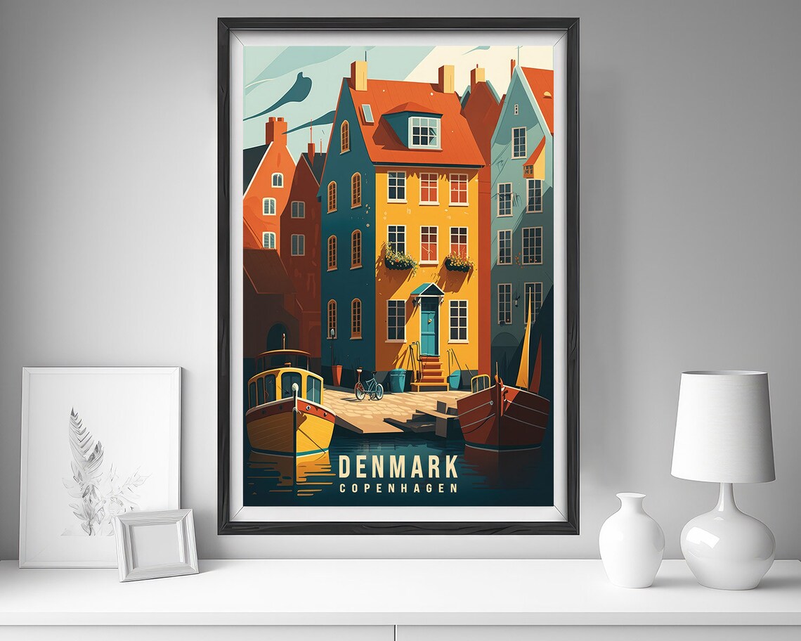 Copenhagen Denmark Nyhavn Gabled Houses Boats Vintage Travel Poster - Image 4