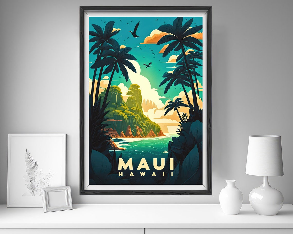 Hawaii Maui Travel Poster Hawaii Maui Wall Art Print Hawaii Maui Painting Hawaii Illustration Hawaii Maui Watercolor Home Decor - Image 4