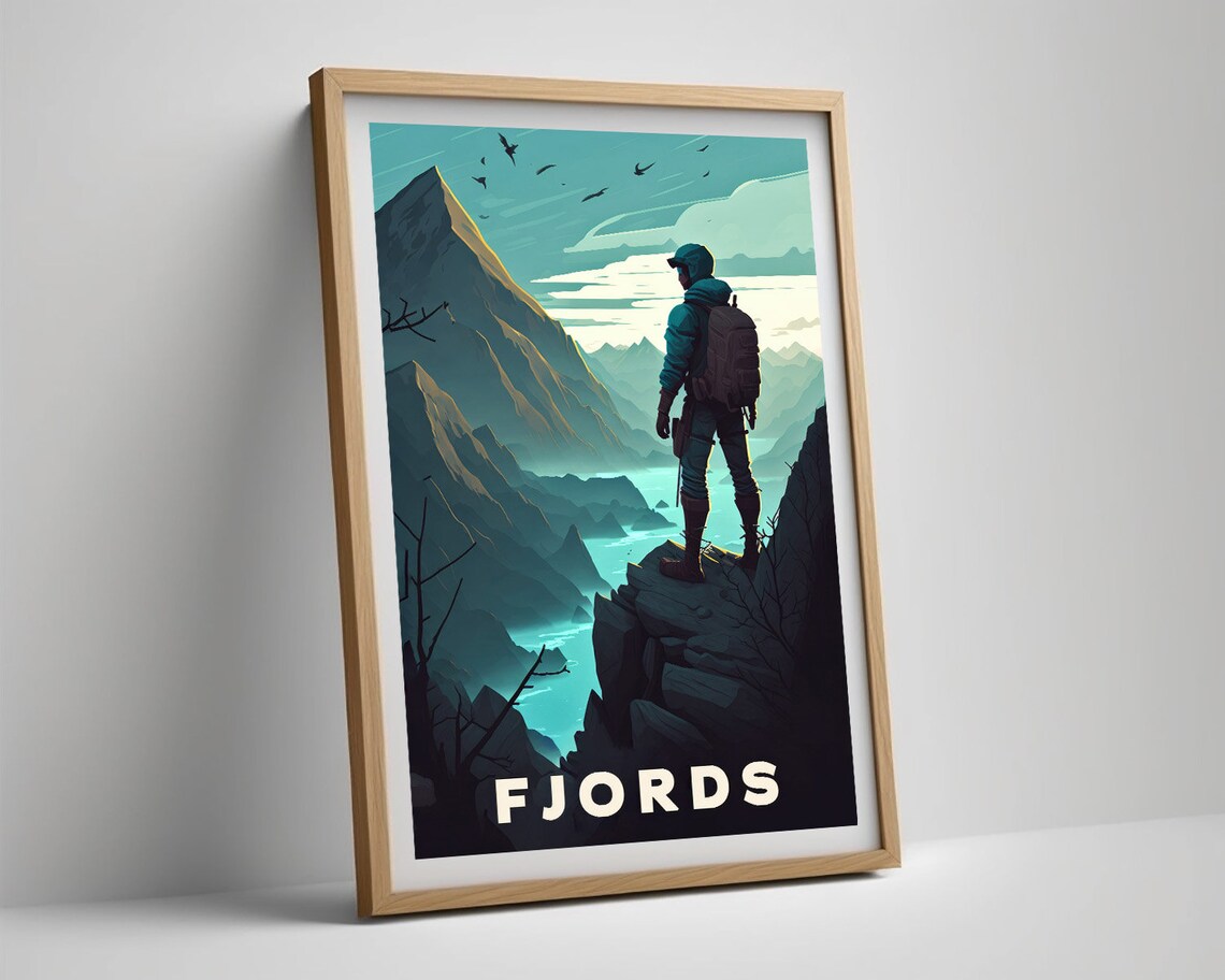 Norway Fjords Hiker Scenic Mountain View Adventure Travel Poster - Image 3