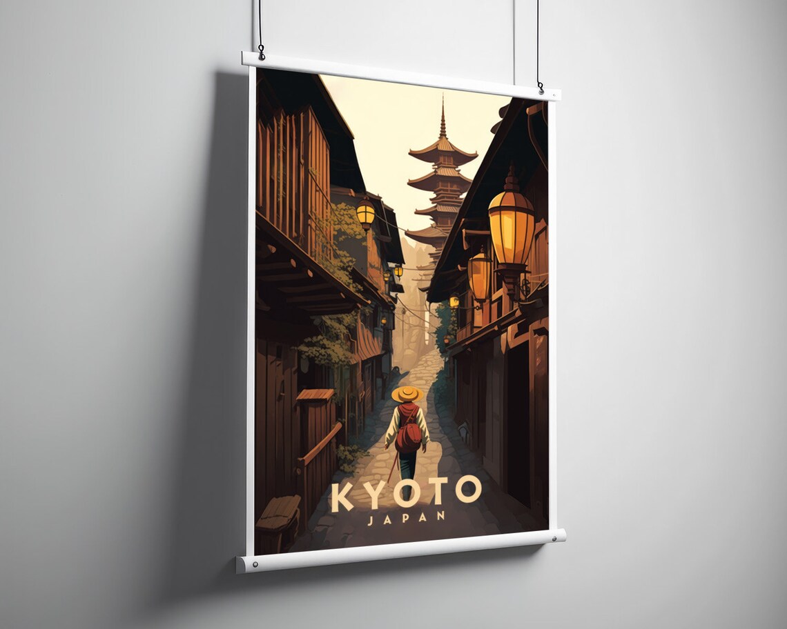 Kyoto Japan Vintage Travel Poster Old Town Lantern Alley Scene - Image 3