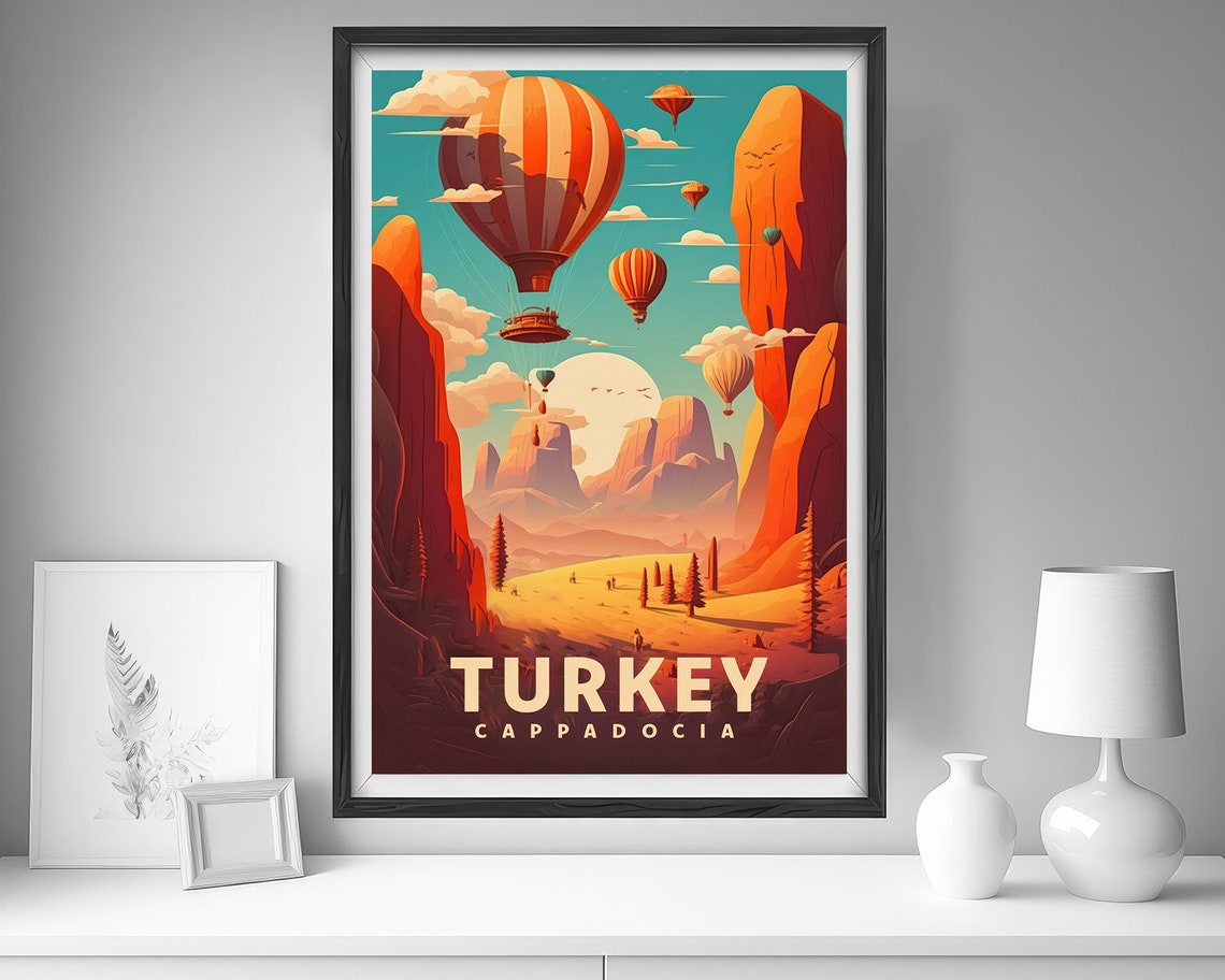 Cappadocia Turkey Hot Air Balloons Valley Vintage Travel Poster - Image 4