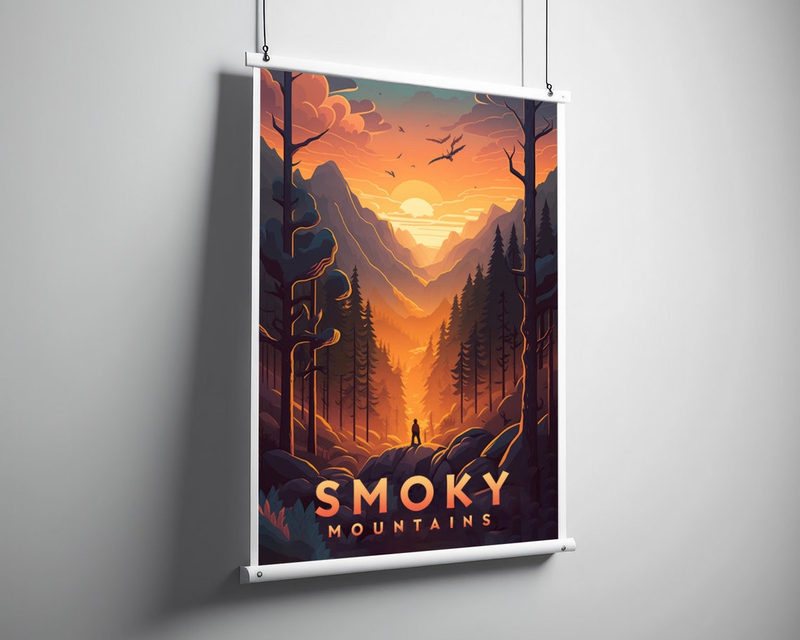Smoky Mountains Vintage Travel Poster Sunset Forest Peaks Art - Image 3
