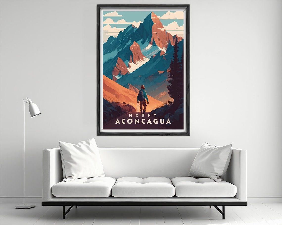 Mount Aconcagua Andes Hiker Sunset Peak Vintage Travel Poster - Image 2