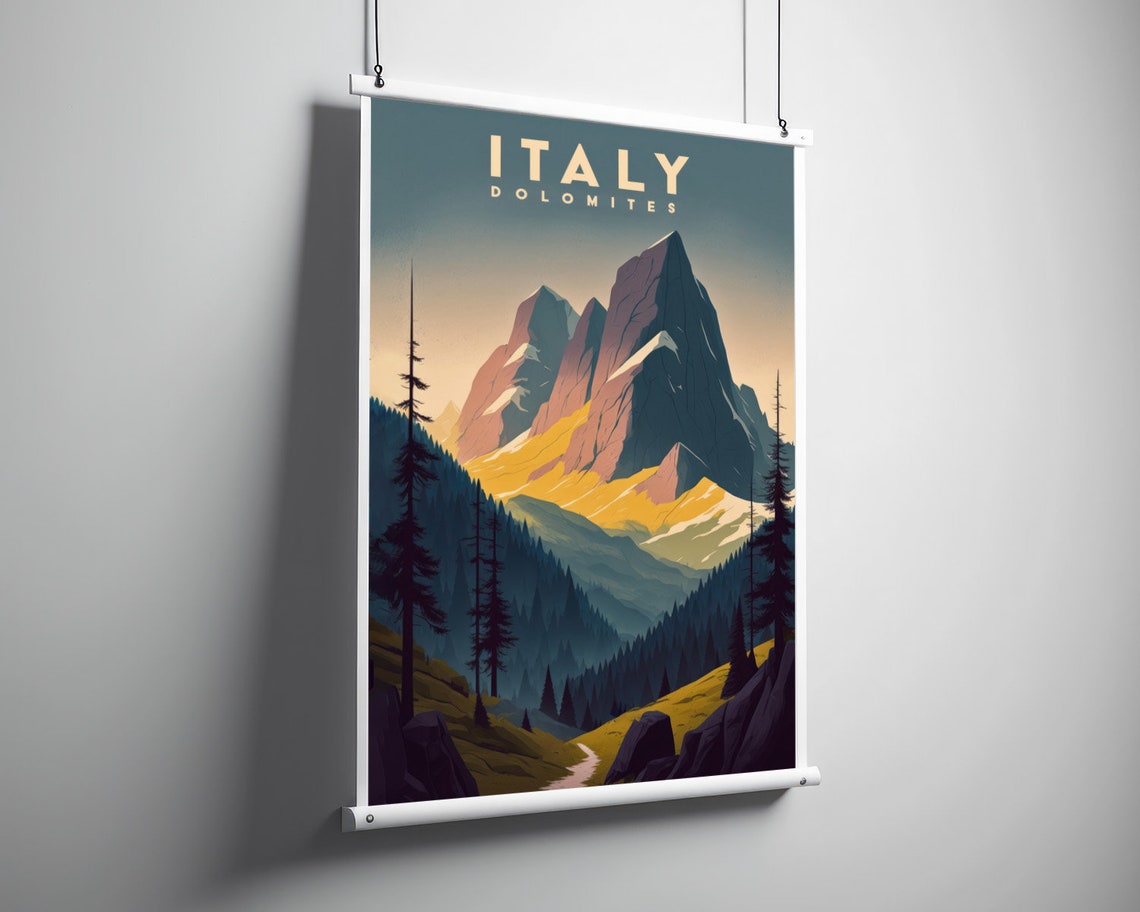 Italy Dolomites Alpine Peaks Dusk Mountain Retro Travel Poster - Image 3