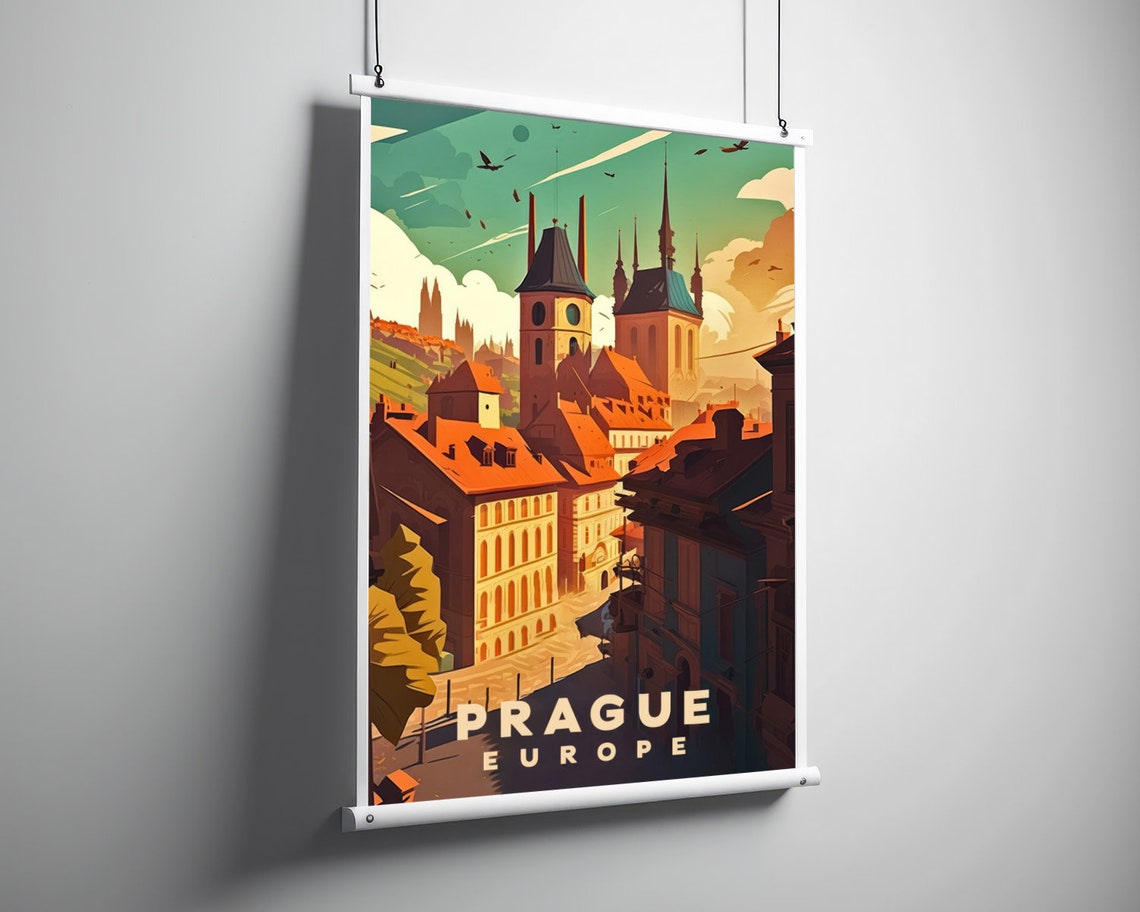 Prague Europe Old Town Spires Rooftops Vintage Travel Poster - Image 3