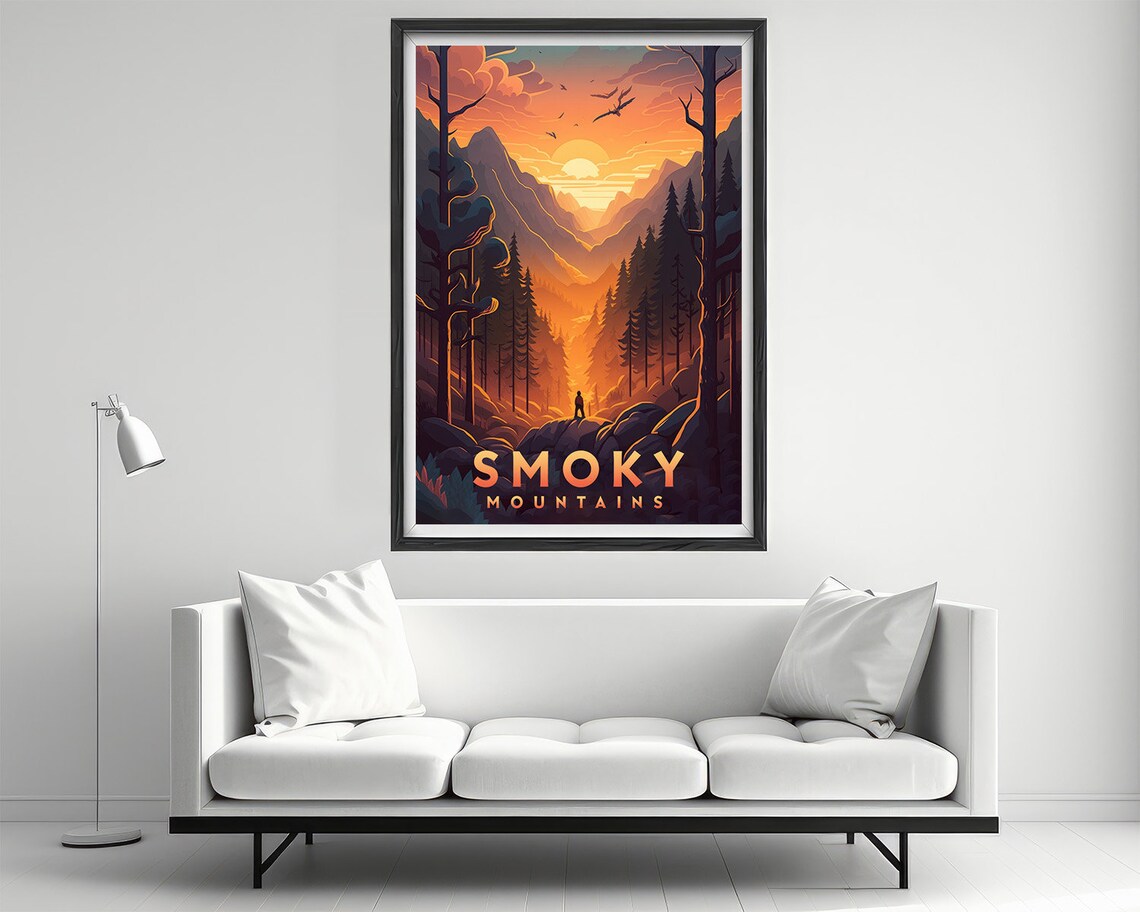 Smoky Mountains Vintage Travel Poster Sunset Forest Peaks Art - Image 2