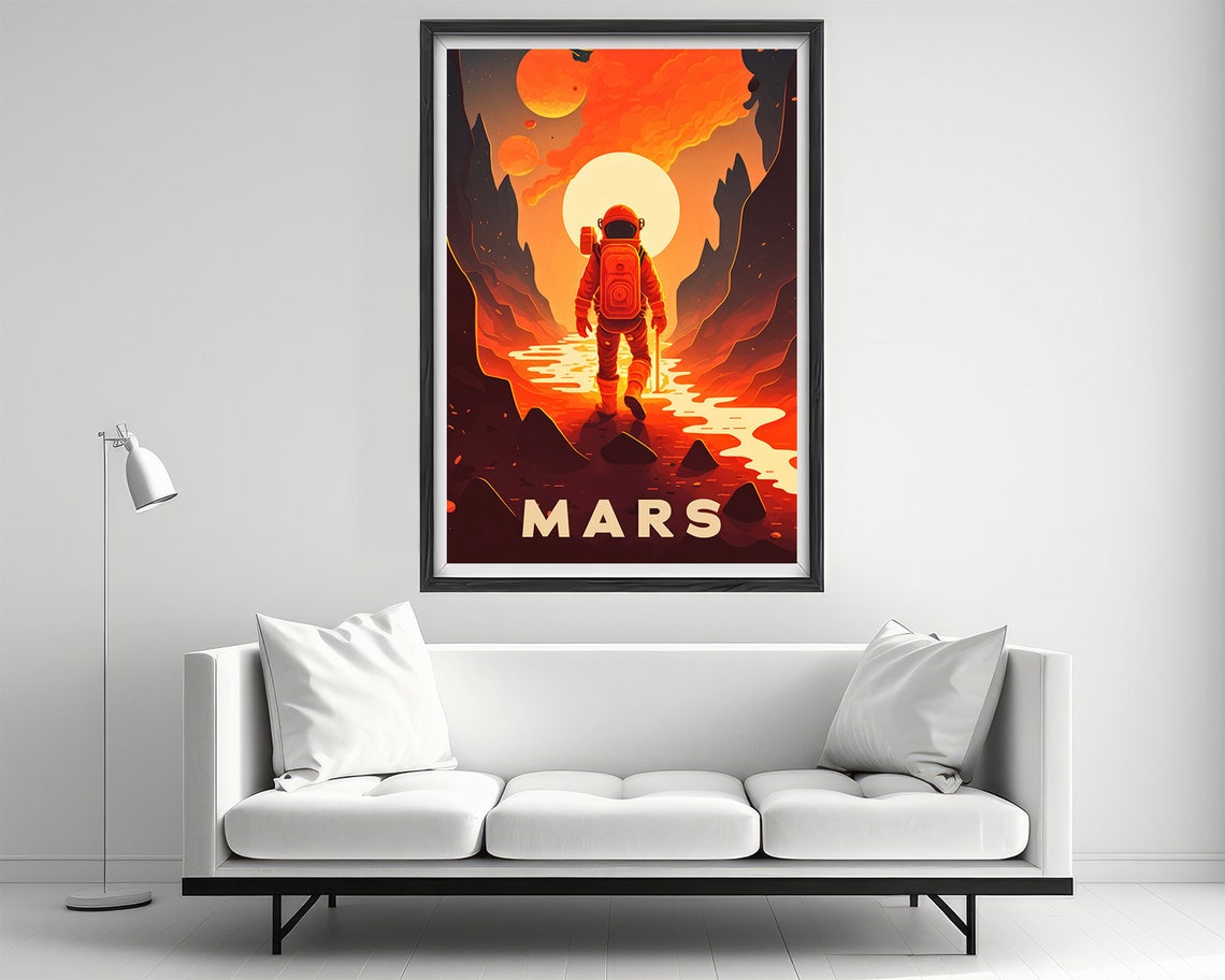 Mars Astronaut Red Planet Alien Landscape Retro Sci Fi Poster - Image 2