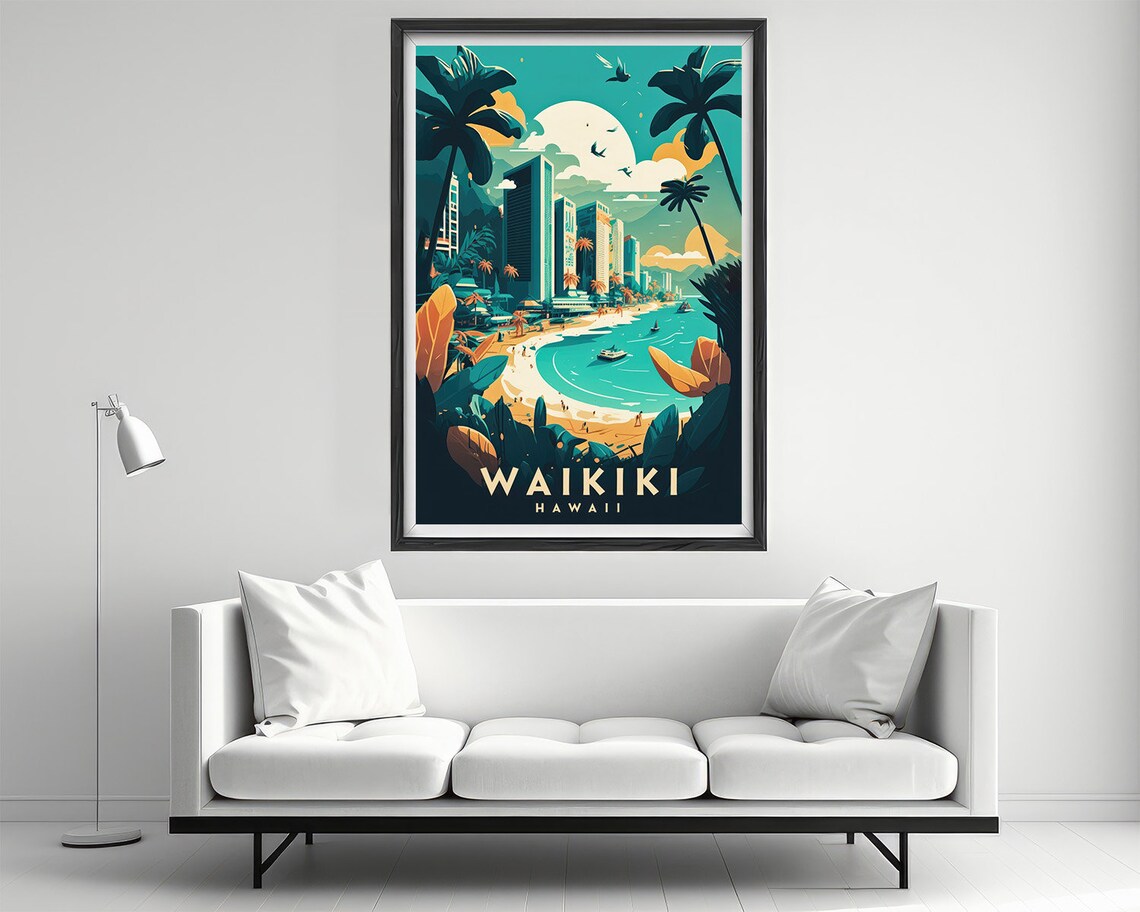 Waikiki Hawaii Travel Poster, Watercolor Illustration - Image 2