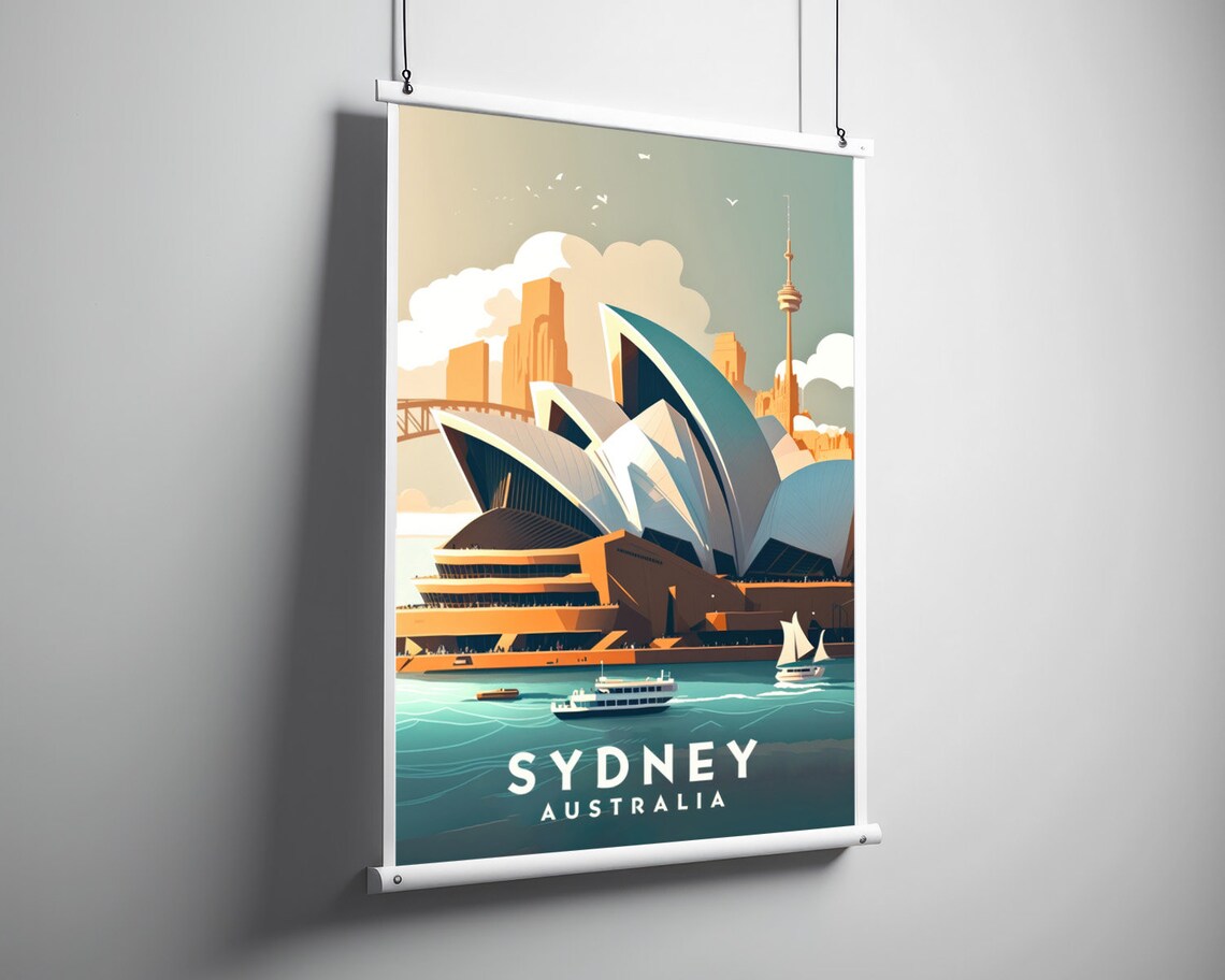 Sydney Australia Opera House Harbor Skyline Vintage Travel Poster - Image 3