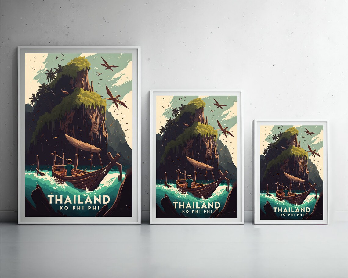 Phi Phi Island Thailand Travel Poster Thailand Phi Phi Island Wall Art Print Phi Phi Island Travel Art Painting Phi Phi Home Decor - Image 3