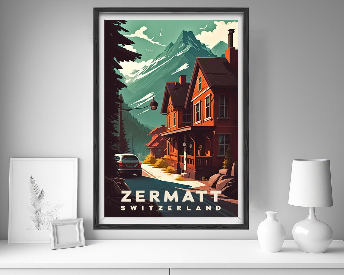 Zermatt Switzerland Travel Poster Zermatt Wall Art Print Zermatt Painting Illustration Switzerland Travel Art Switzerland Decor - Image 4