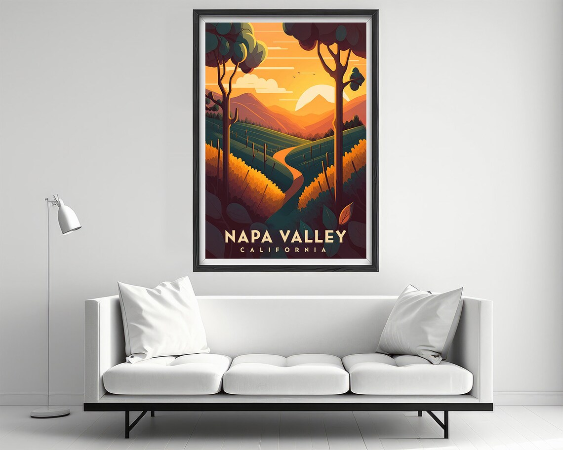 Napa Valley California Vineyard Sunset Hills Vintage Travel Poster - Image 2