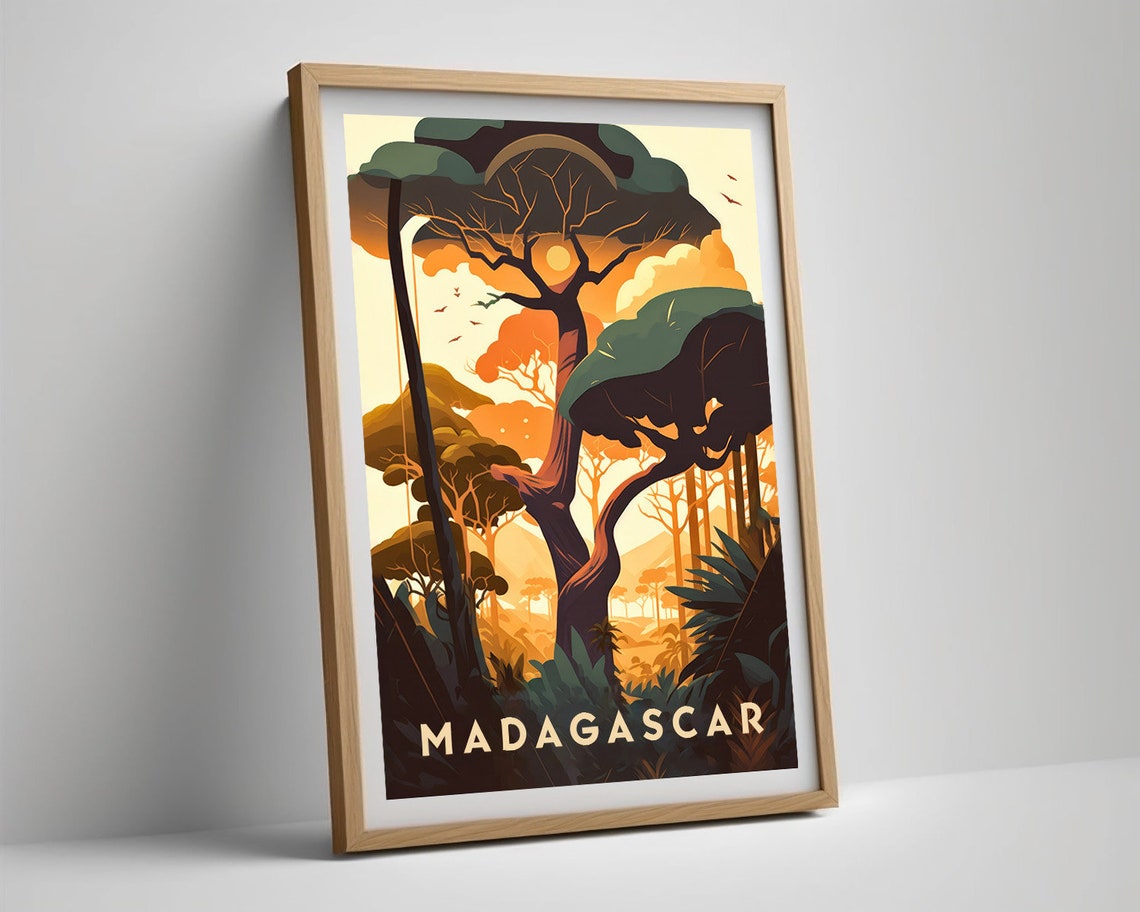 Madagascar Baobab Jungle Sunset Exotic Vintage Travel Poster - Image 5