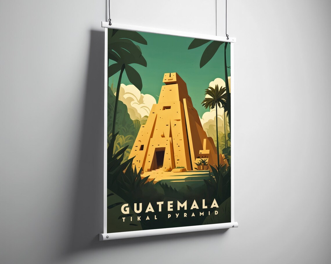 Guatemala Tikal Pyramid Mayan Jungle Ruins Retro Travel Poster - Image 3