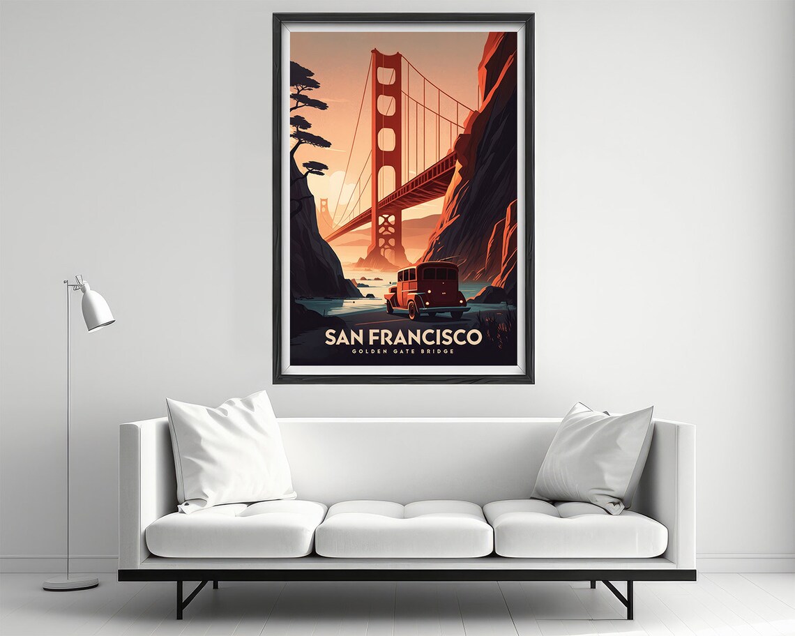 San Francisco Travel Poster, Golden Gate Bridge Painting - Image 2