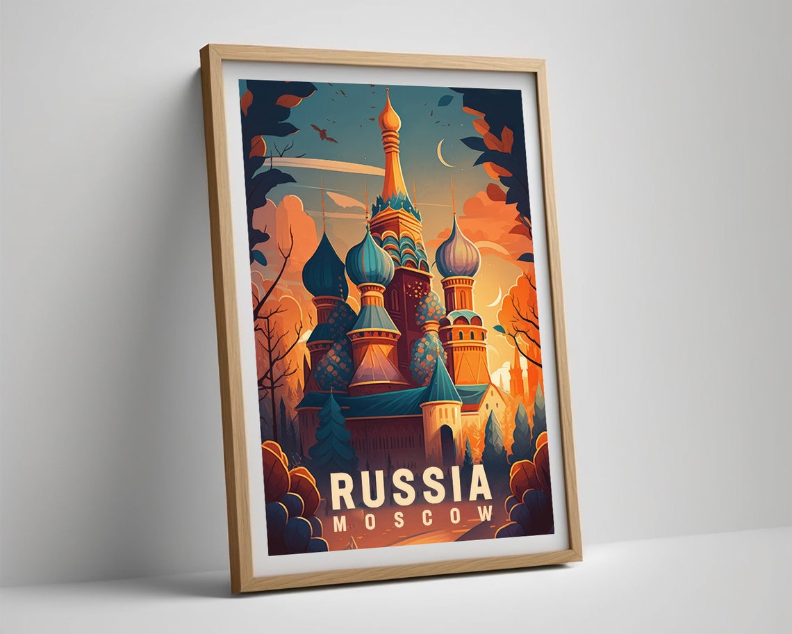 Moscow Russia Saint Basils Cathedral Onion Domes Vintage Poster - Image 5