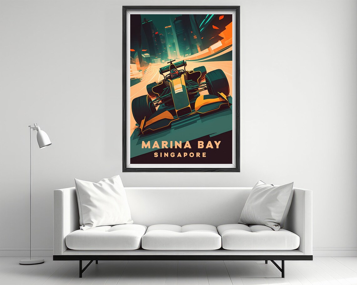 Marina Bay Singapore Grand Prix Race Car Night Street Poster - Image 2