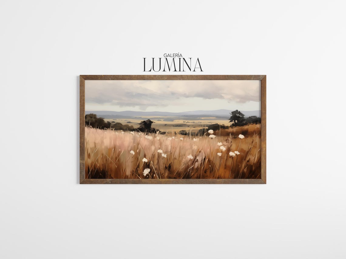 Impressionist Wildflower Meadow Neutral Countryside Landscape Poster - Image 3