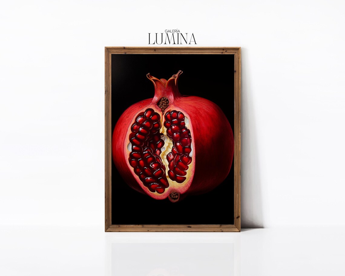 Pomegranate Painting Fruit Still Life Painting Minimalist Pomegranate Fruit Black Background Print Art Frame Tv Art 750 - Image 2