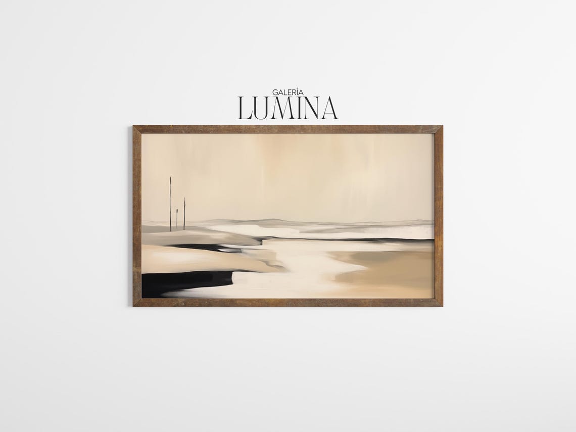 Minimalist Beige and Black Abstract Seaside Coastal Painting Poster - Image 3
