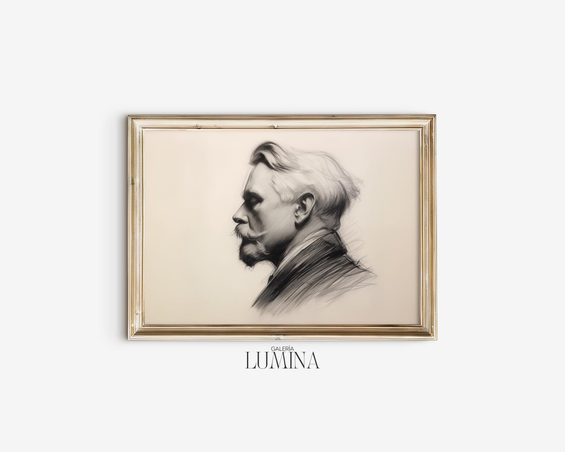 Man In Profile Charcoal Drawing Realistic And Classical Male Portrait Sketch Hand Drawn Figure Study Art Frame Tv Art 548 - Image 2