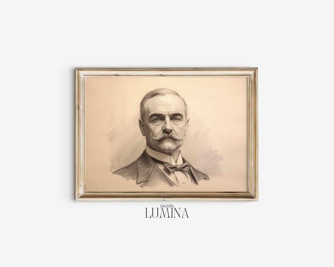 Vintage Gentleman with Mustache Pencil Sketch Portrait Poster - Image 2
