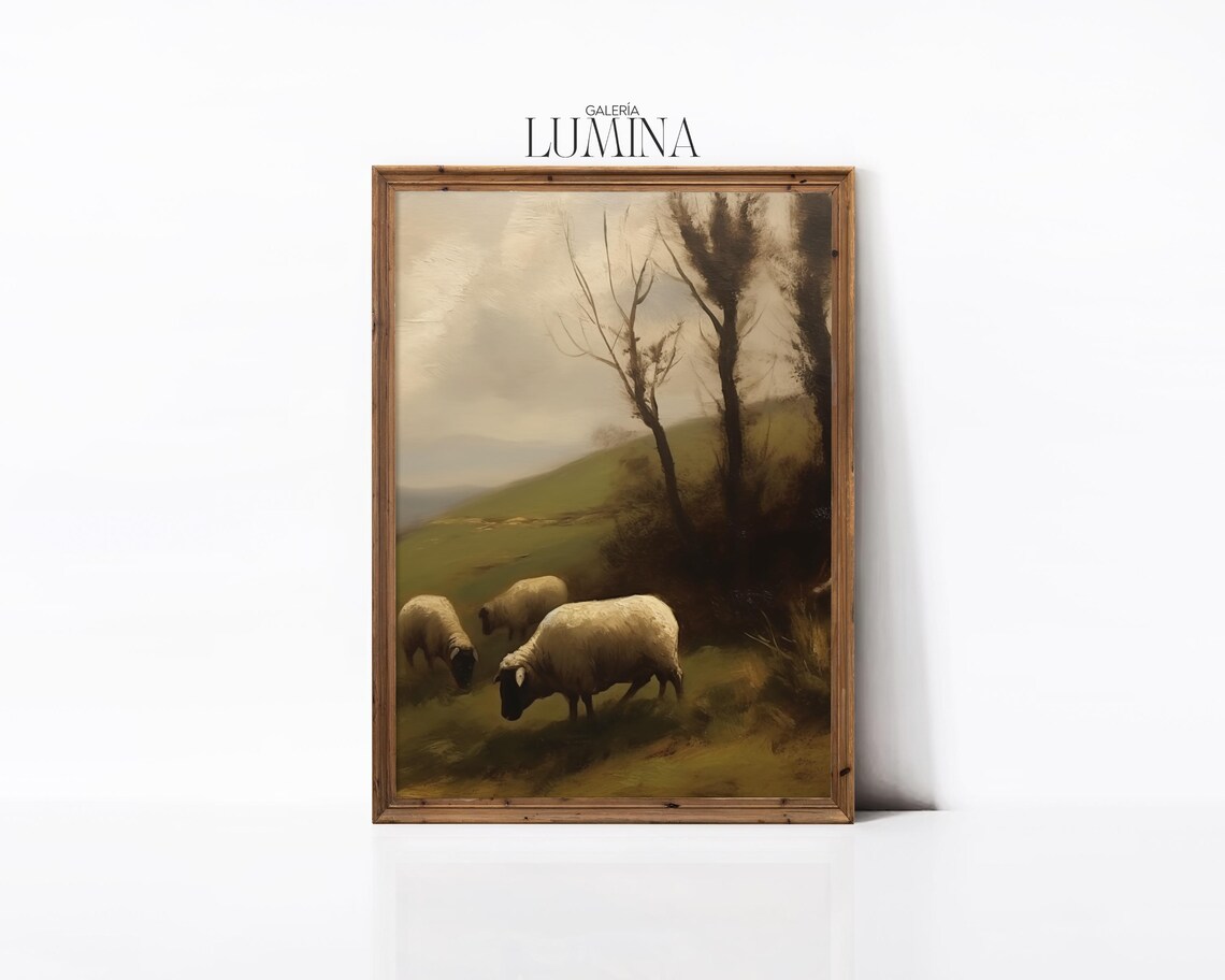 Sheep In Rolling Countryside, Vintage Farmhouse Art Print - Image 2