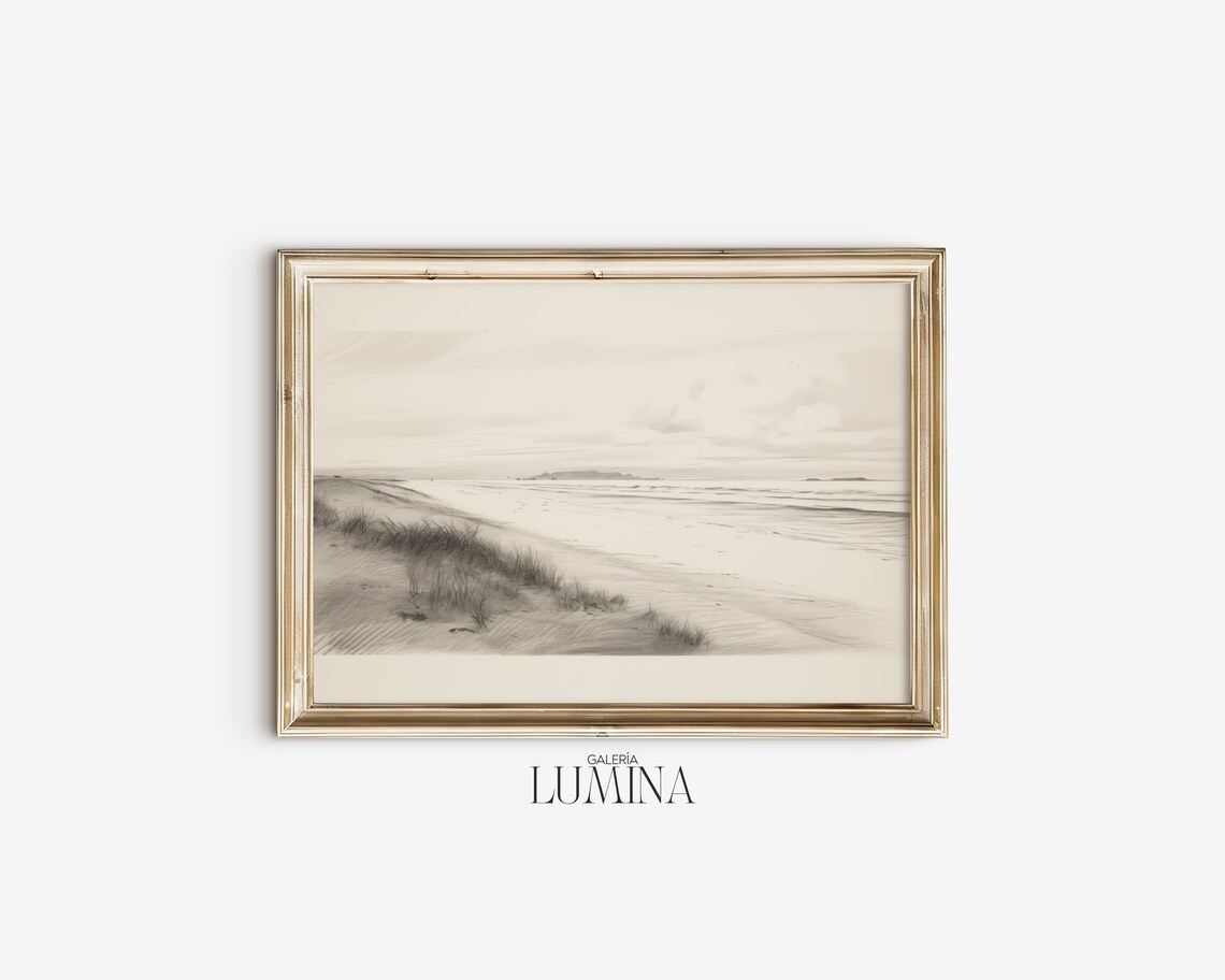 Vintage Beach Sketch, Neutral Coastal Art Print - Image 2